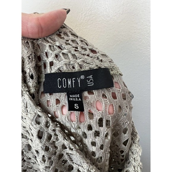 Comfy USA Open Knit Asymmetrical Jacket S Button Crotchet Sheer Fishnet Blazer - Picture 9 of 12